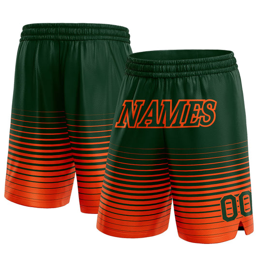 Custom Green Orange Pinstripe Fade Fashion Authentic Basketball Shorts - Main View