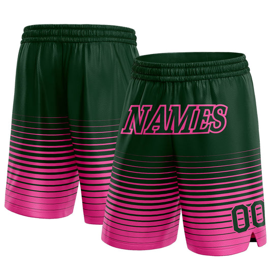 Custom Green Pink Pinstripe Fade Fashion Authentic Basketball Shorts - Main View