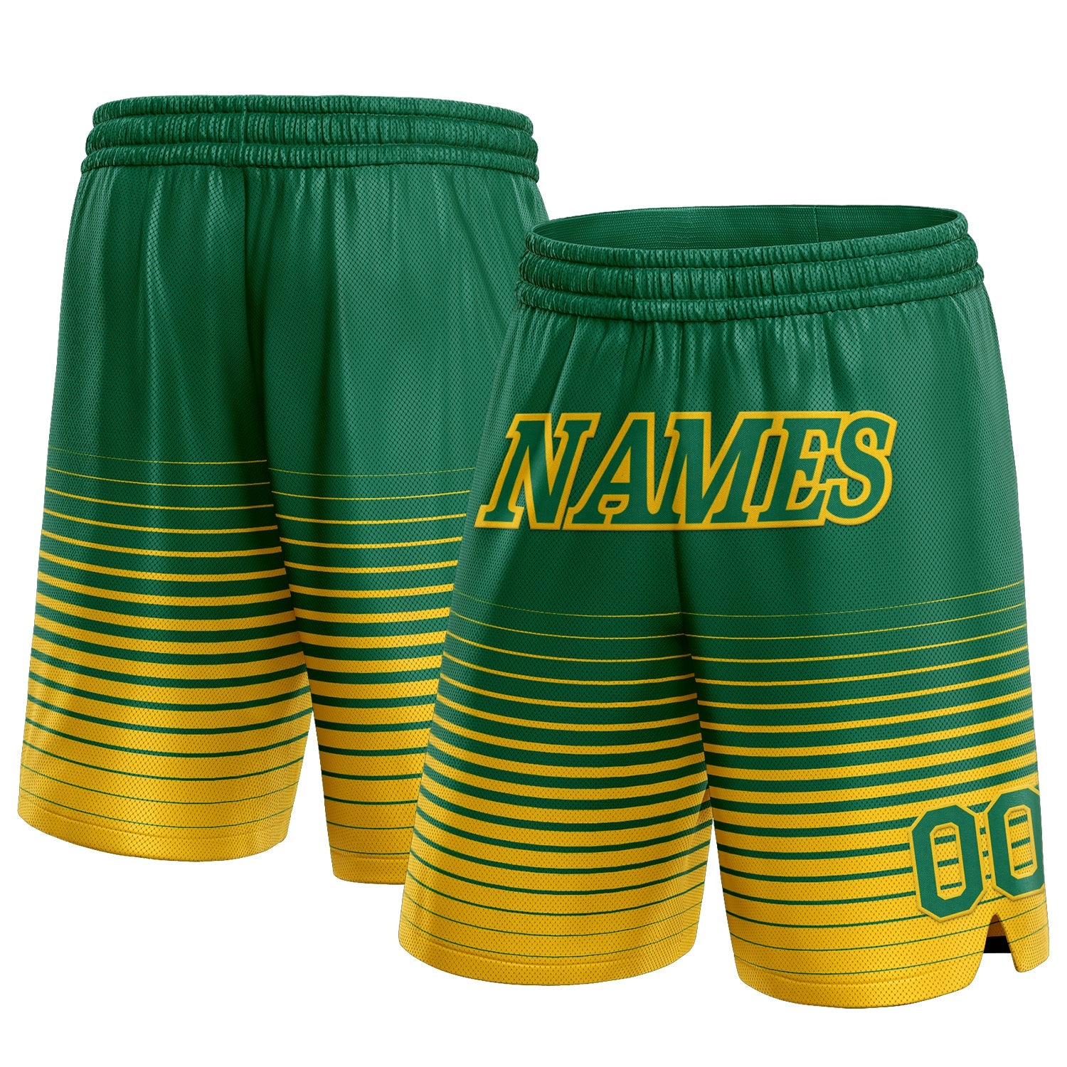 Custom Kelly Green Yellow Pinstripe Fade Fashion Authentic Basketball Shorts - Main View