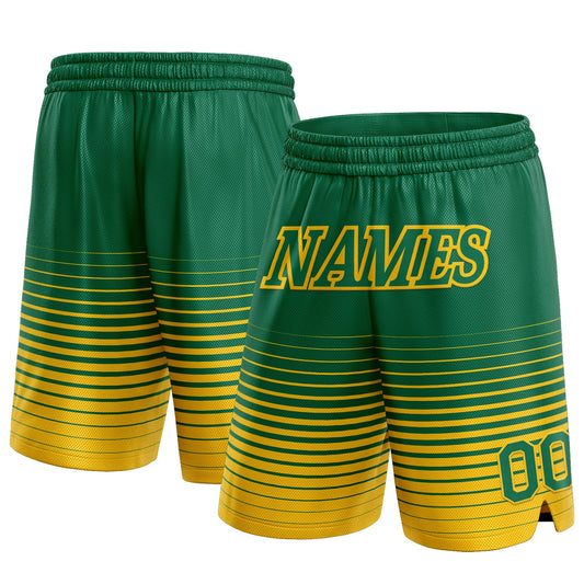 Custom Kelly Green Yellow Pinstripe Fade Fashion Authentic Basketball Shorts - Main View