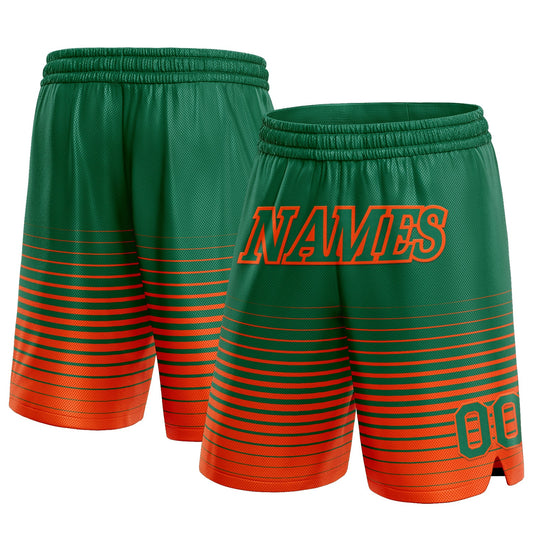 Custom Kelly Green Orange Pinstripe Fade Fashion Authentic Basketball Shorts - Main View