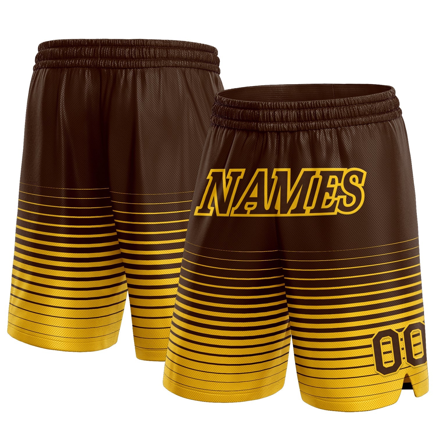 Custom Brown Yellow Pinstripe Fade Fashion Authentic Basketball Shorts - Main View
