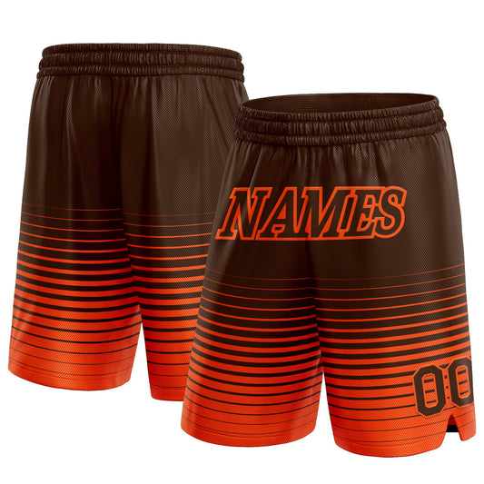 Custom Brown Orange Pinstripe Fade Fashion Authentic Basketball Shorts - Main View