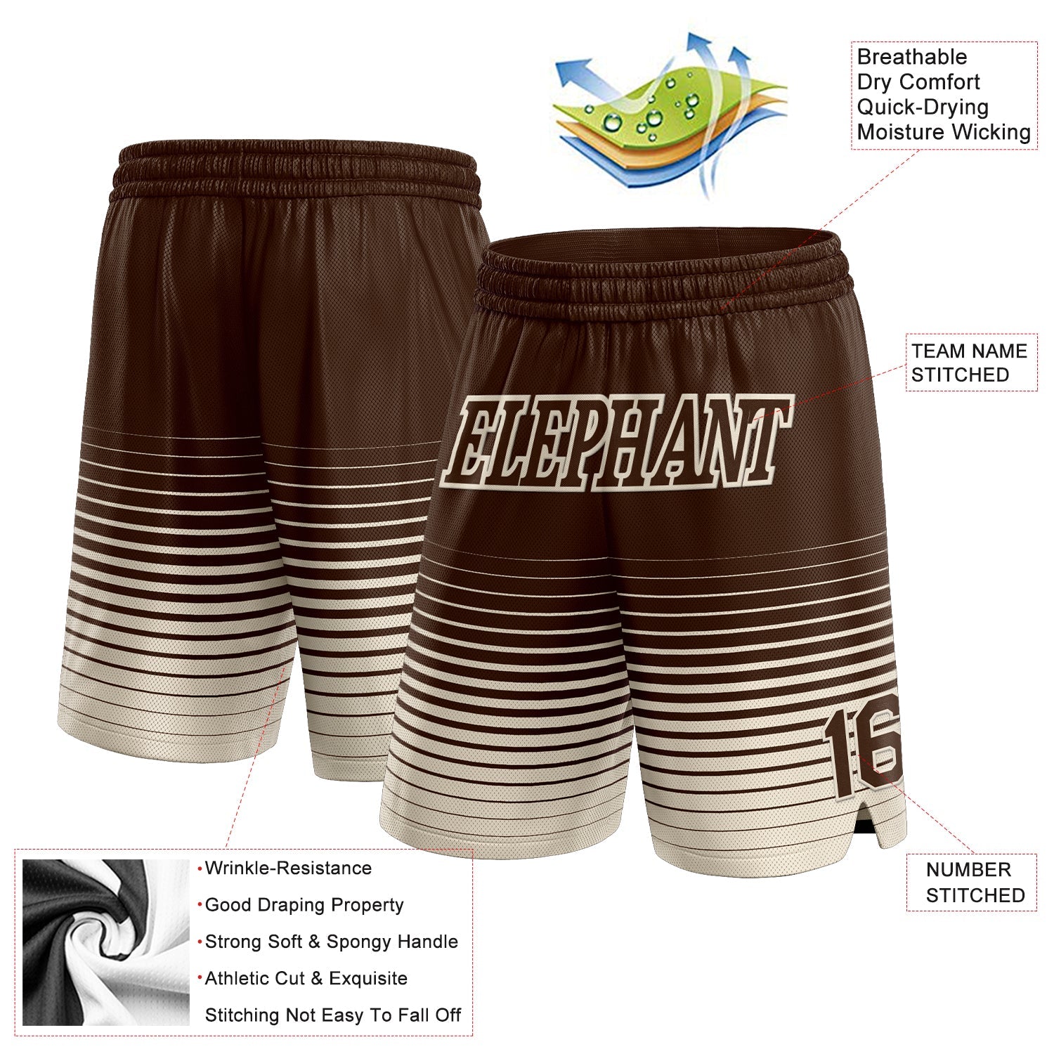 Custom Brown Cream Pinstripe Fade Fashion Authentic Basketball Shorts view 2