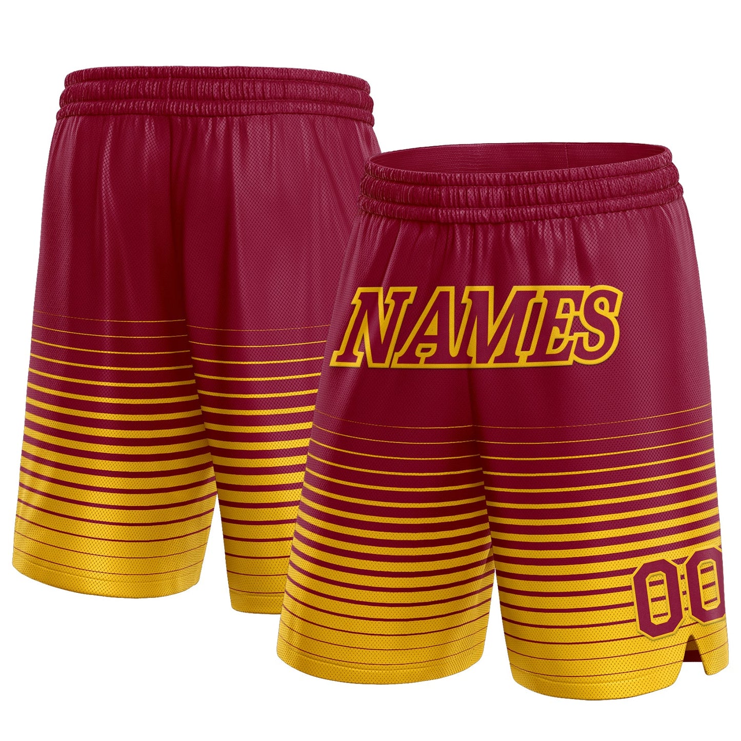 Custom Maroon Yellow Pinstripe Fade Fashion Authentic Basketball Shorts - Main View