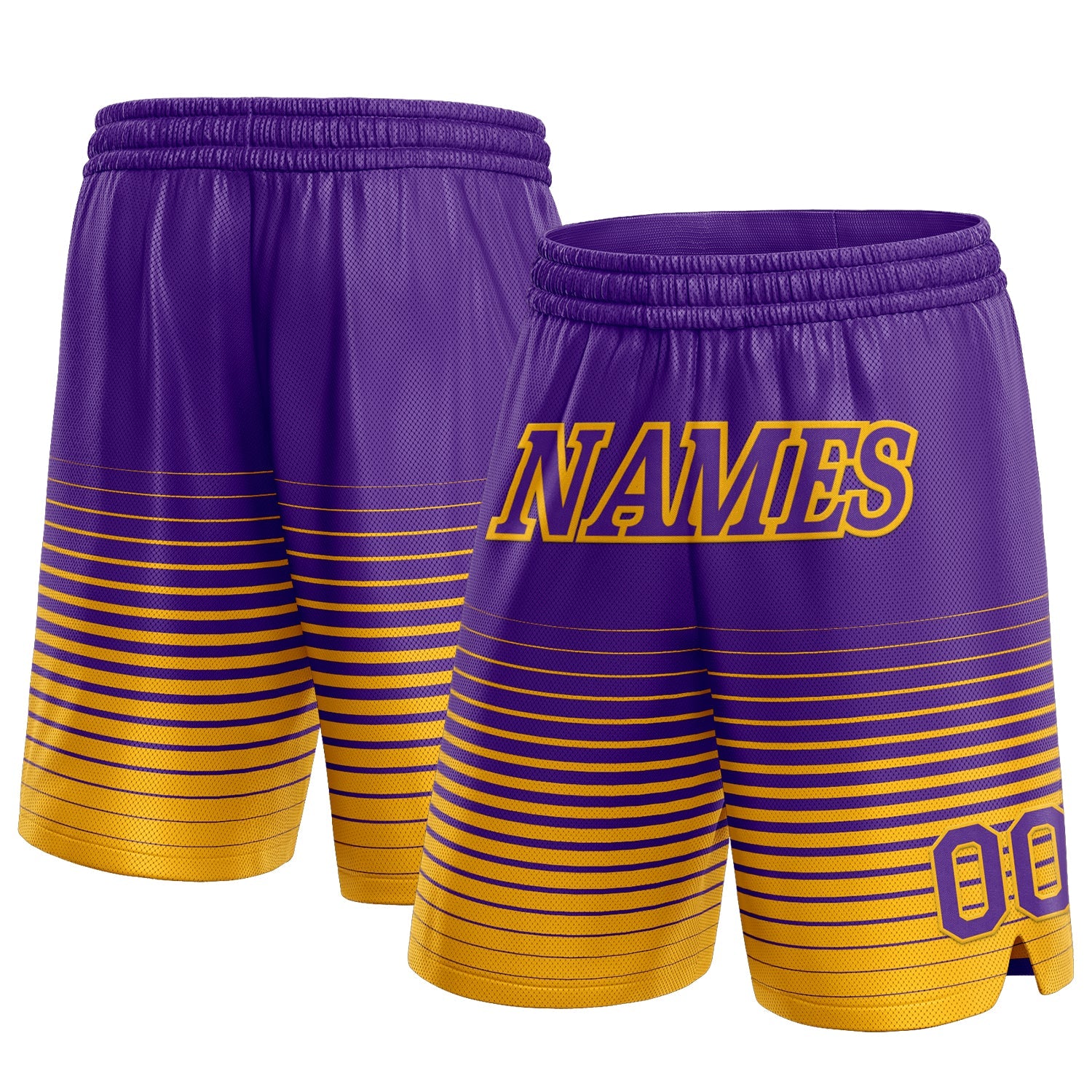 Custom Purple Gold Pinstripe Fade Fashion Authentic Basketball Shorts - Main View
