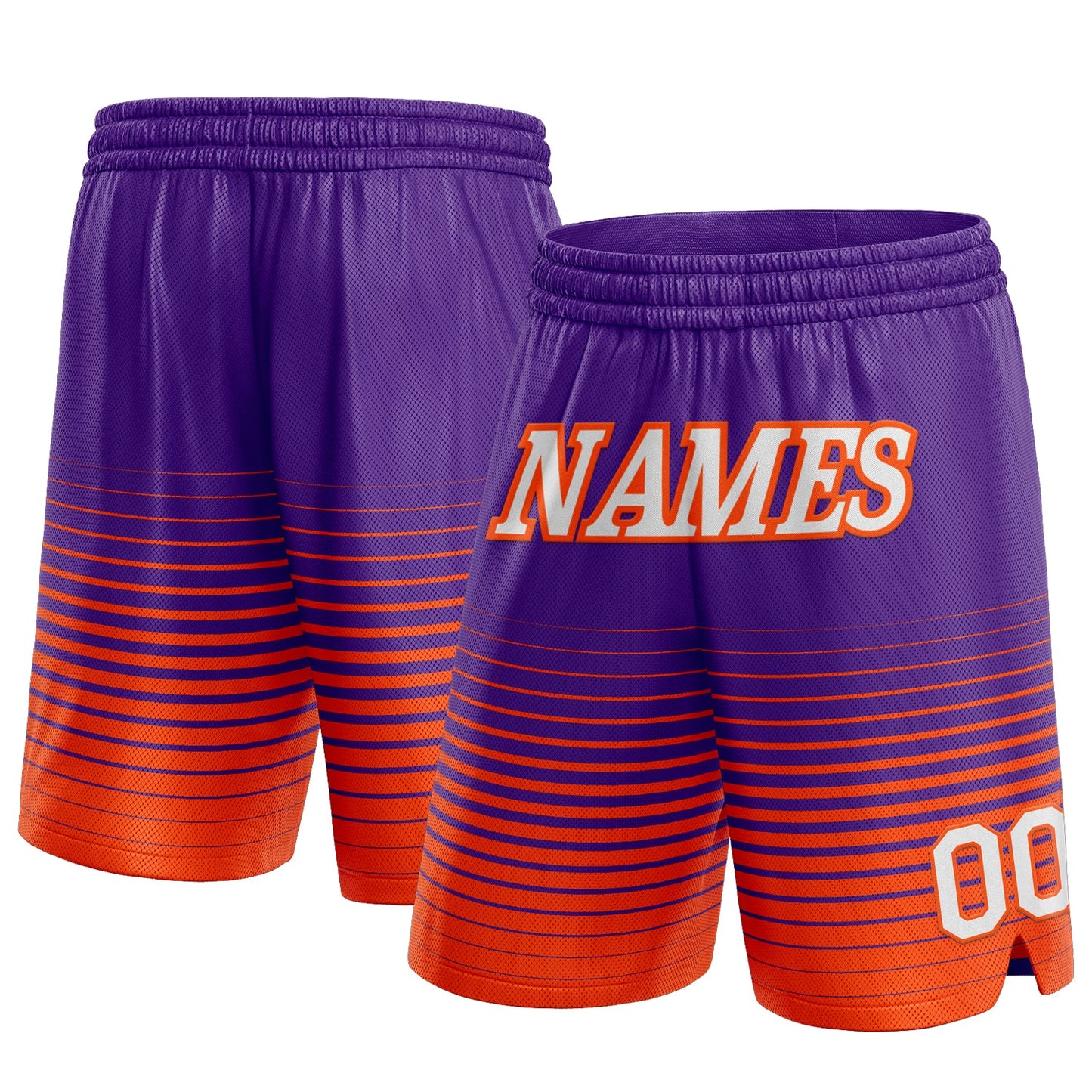 Custom Purple White-Orange Pinstripe Fade Fashion Authentic Basketball Shorts - Main View
