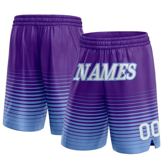 Custom Purple White-Light Blue Pinstripe Fade Fashion Authentic Basketball Shorts - Main View