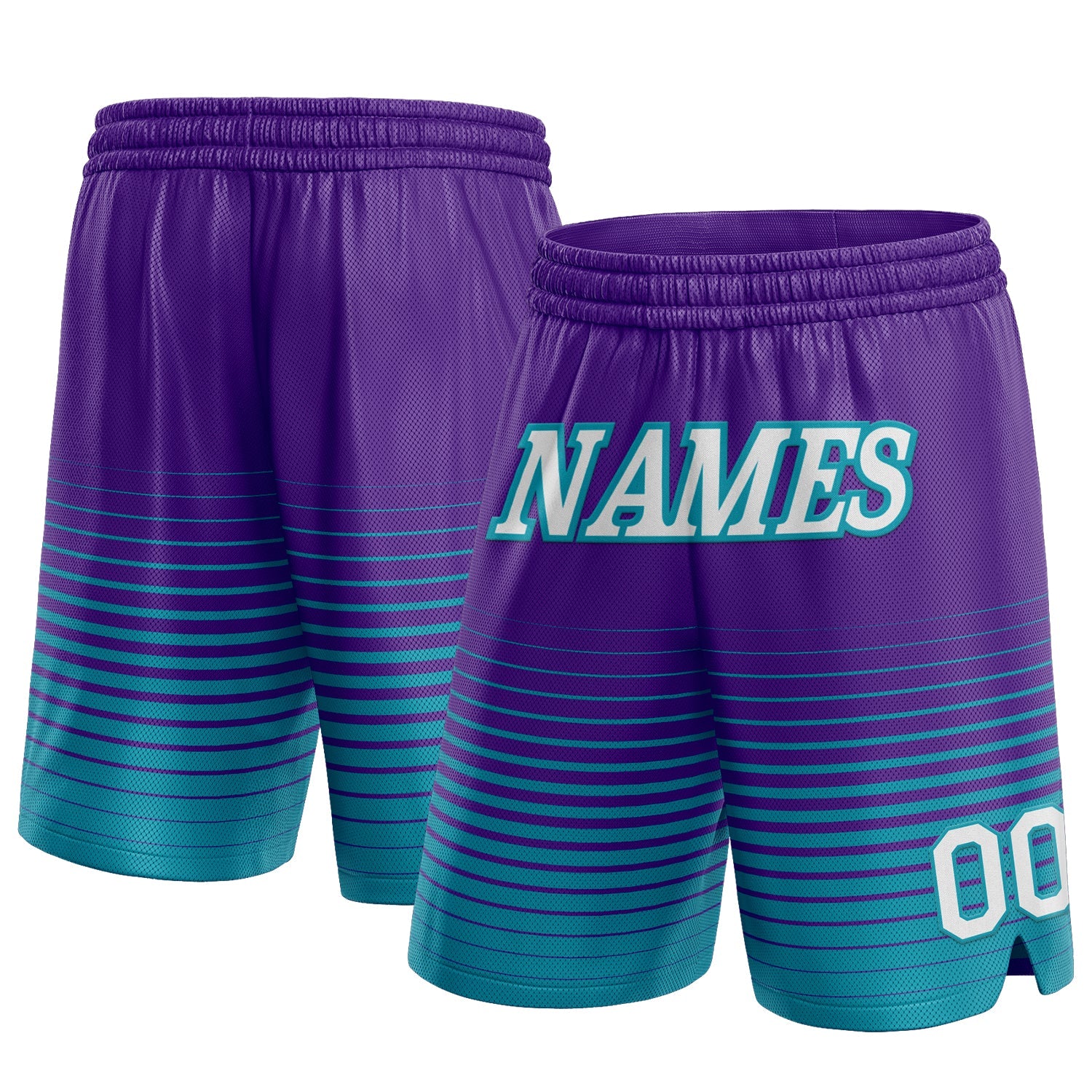 Custom Purple White-Teal Pinstripe Fade Fashion Authentic Basketball Shorts - Main View