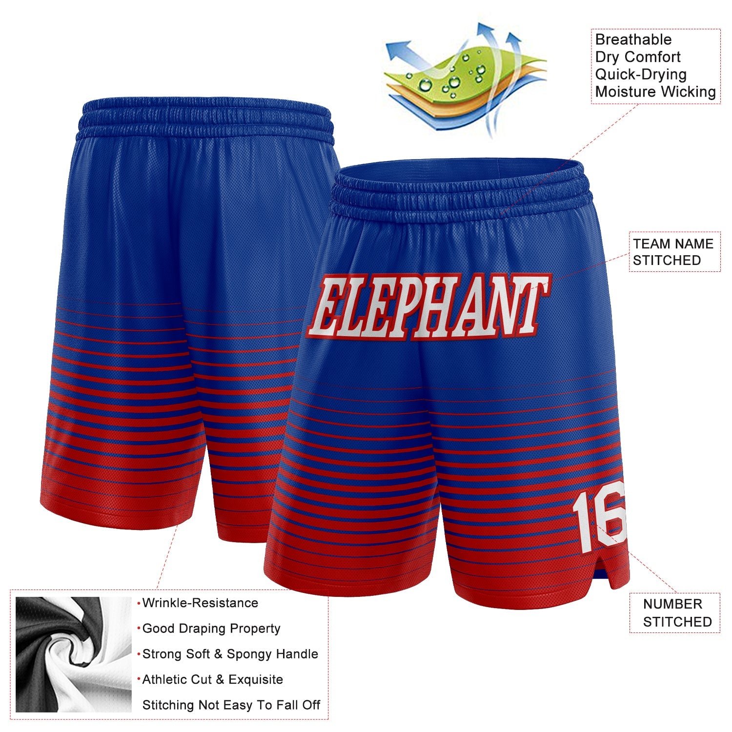 Custom Royal White-Red Pinstripe Fade Fashion Authentic Basketball Shorts view 2
