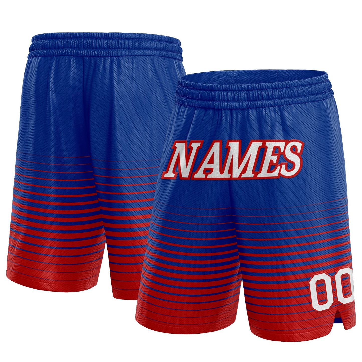 Custom Royal White-Red Pinstripe Fade Fashion Authentic Basketball Shorts - Main View