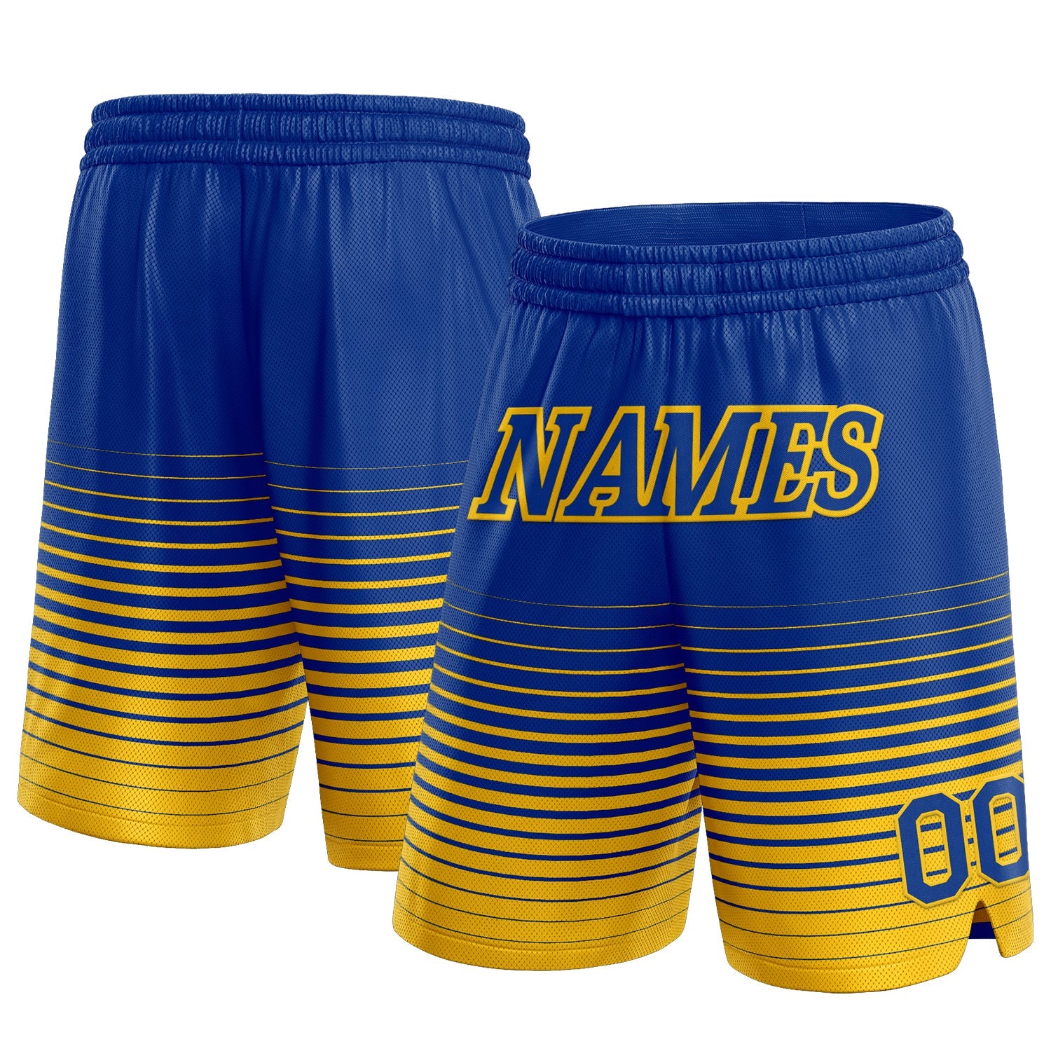 Custom Royal Yellow Pinstripe Fade Fashion Authentic Basketball Shorts - Main View