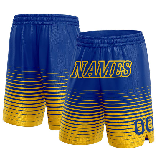 Custom Royal Yellow Pinstripe Fade Fashion Authentic Basketball Shorts - Main View