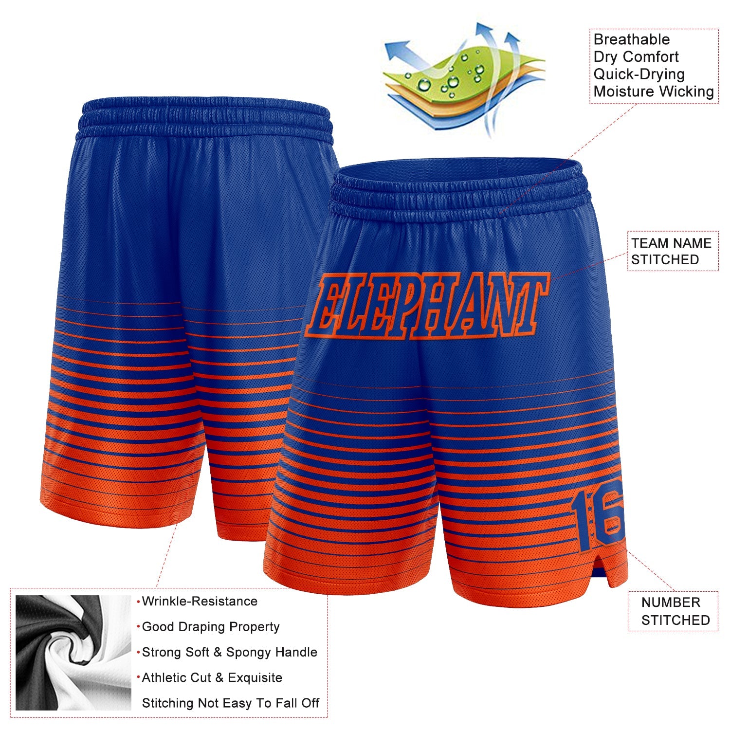 Custom Royal Orange Pinstripe Fade Fashion Authentic Basketball Shorts view 2