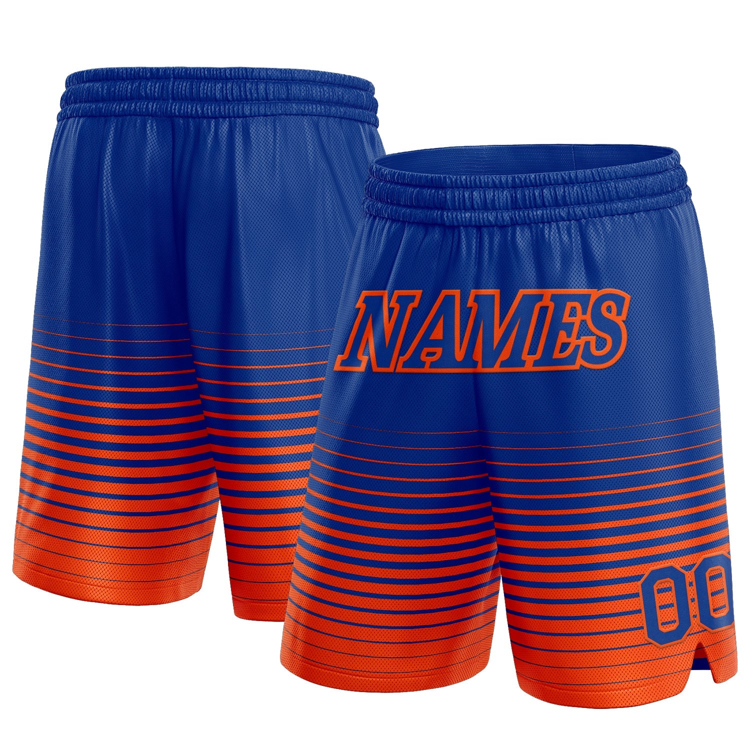 Custom Royal Orange Pinstripe Fade Fashion Authentic Basketball Shorts - Main View