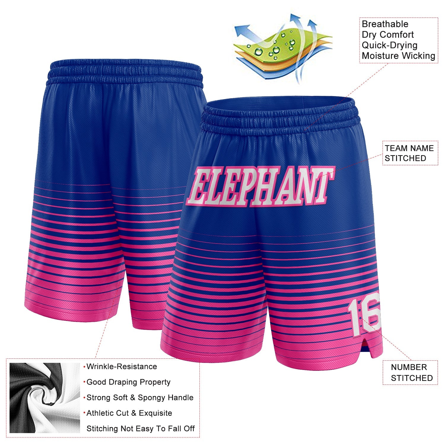 Custom Royal White-Pink Pinstripe Fade Fashion Authentic Basketball Shorts view 2