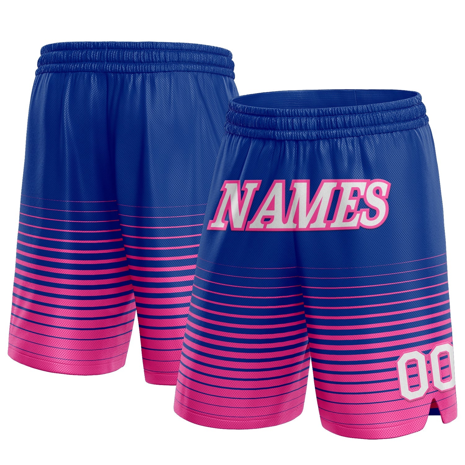 Custom Royal White-Pink Pinstripe Fade Fashion Authentic Basketball Shorts - Main View