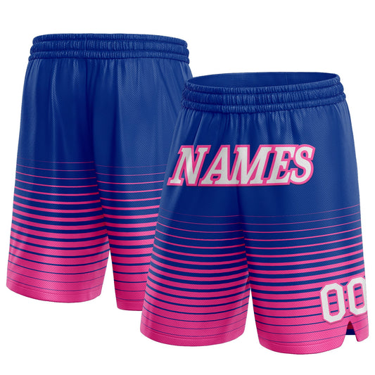 Custom Royal White-Pink Pinstripe Fade Fashion Authentic Basketball Shorts - Main View