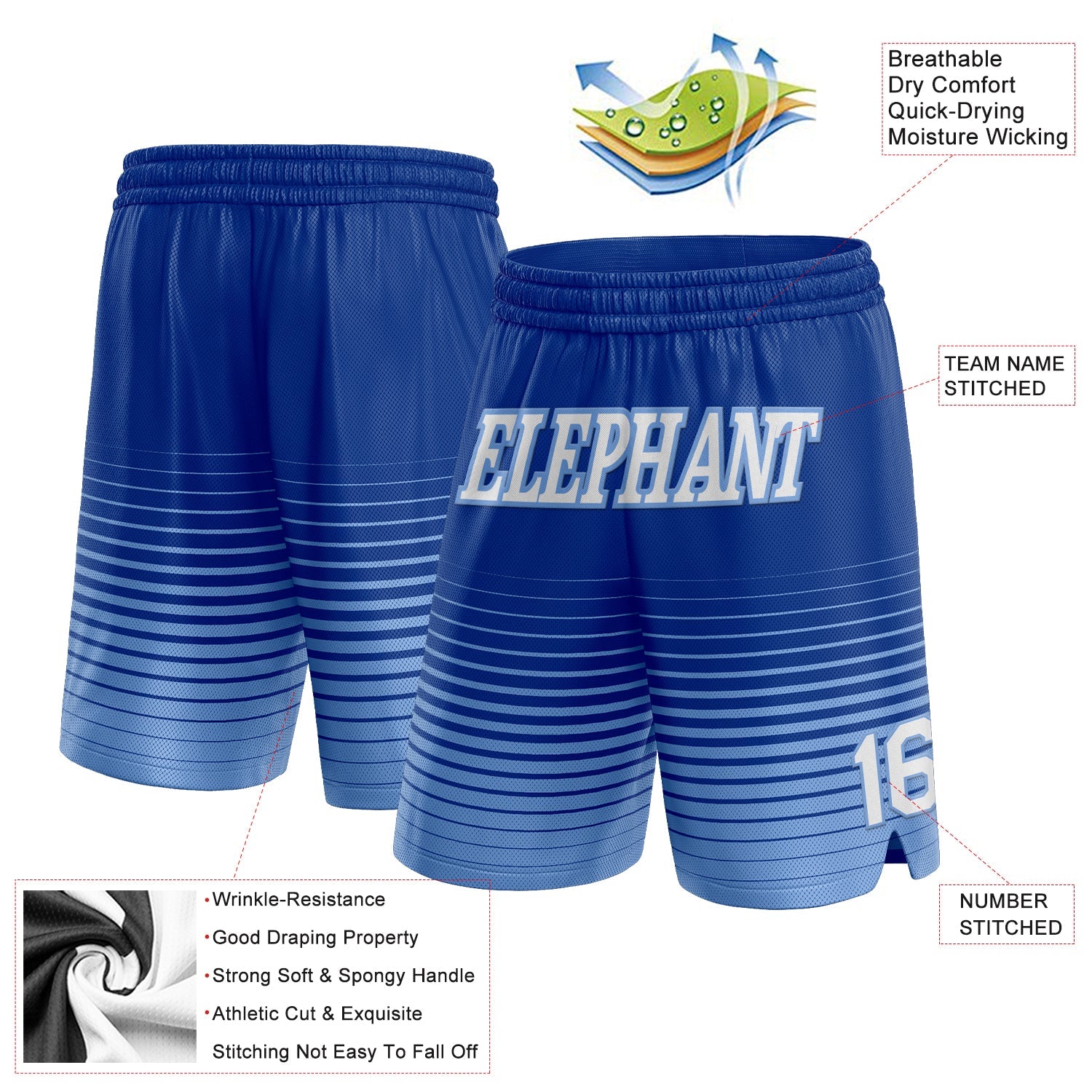 Custom Royal White-Light Blue Pinstripe Fade Fashion Authentic Basketball Shorts view 2