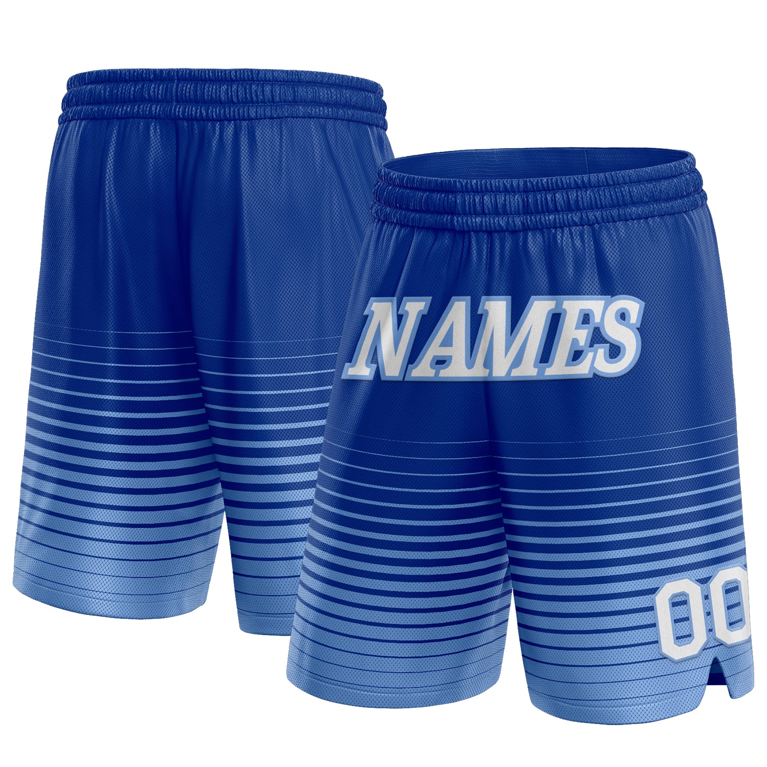 Custom Royal White-Light Blue Pinstripe Fade Fashion Authentic Basketball Shorts - Main View