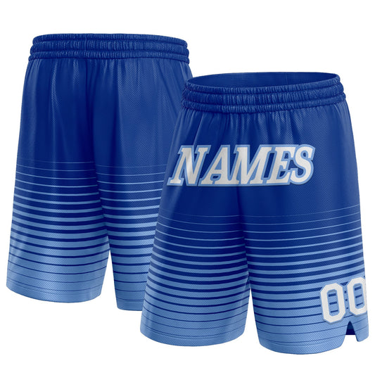 Custom Royal White-Light Blue Pinstripe Fade Fashion Authentic Basketball Shorts - Main View