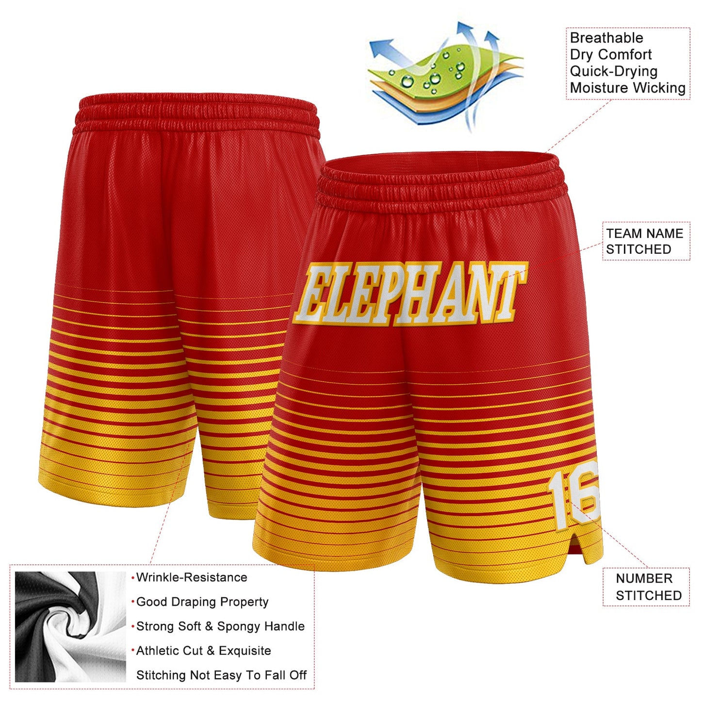 Custom Red White-Gold Pinstripe Fade Fashion Authentic Basketball Shorts view 2