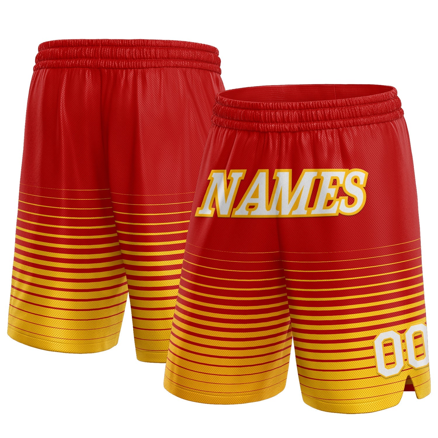 Custom Red White-Gold Pinstripe Fade Fashion Authentic Basketball Shorts - Main View