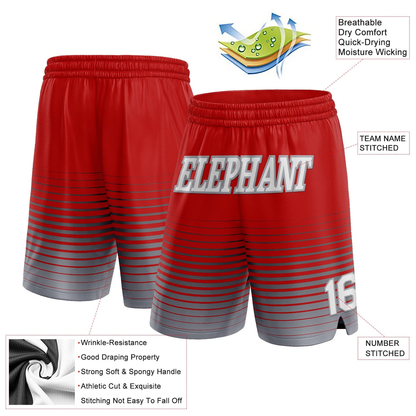 Custom Red White-Gray Pinstripe Fade Fashion Authentic Basketball Shorts view 2