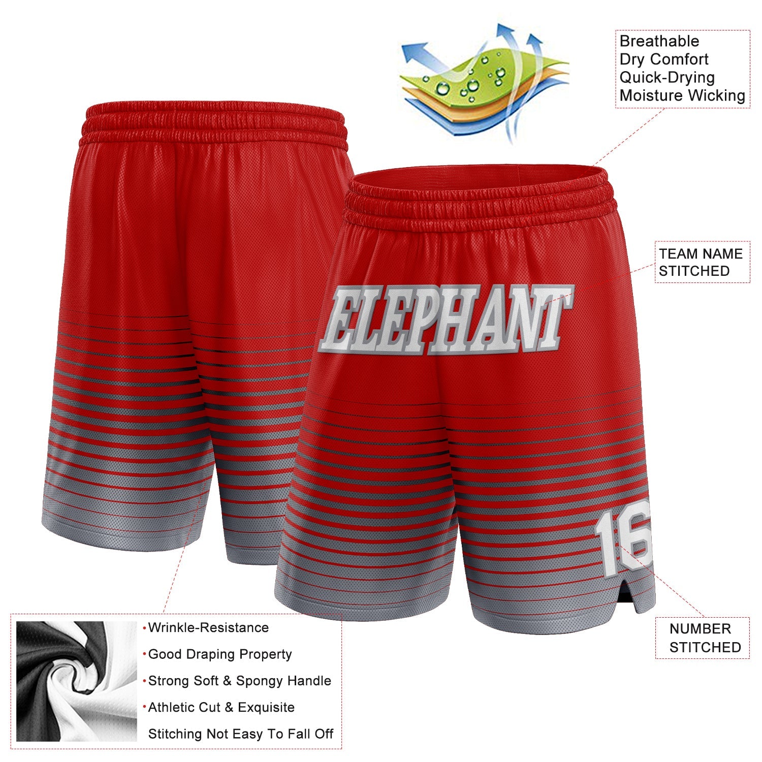 Custom Red White-Gray Pinstripe Fade Fashion Authentic Basketball Shorts view 2