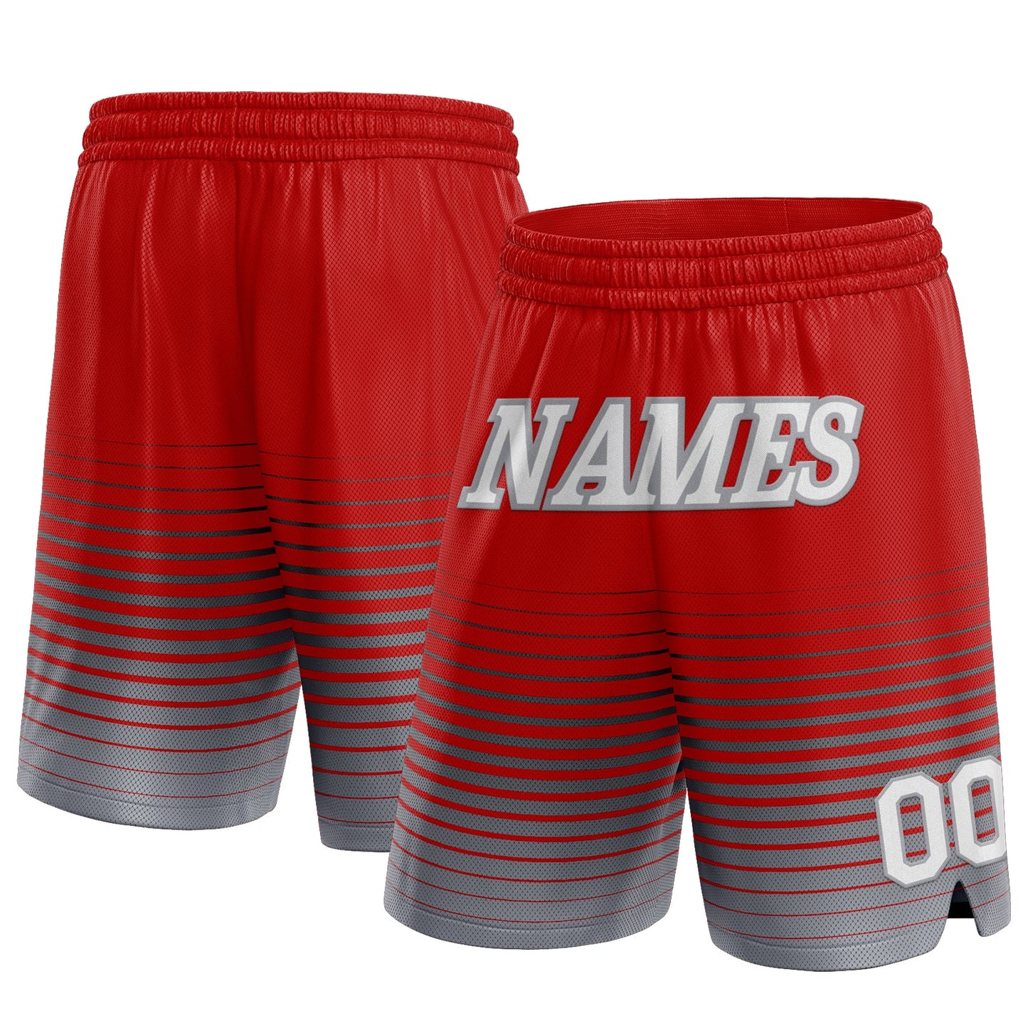 Custom Red White-Gray Pinstripe Fade Fashion Authentic Basketball Shorts - Main View