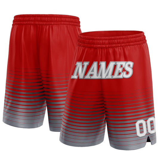 Custom Red White-Gray Pinstripe Fade Fashion Authentic Basketball Shorts - Main View