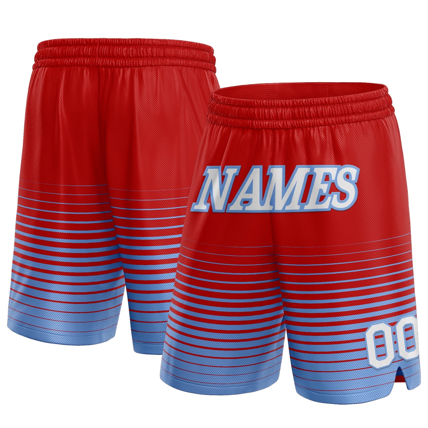 Custom Red White-Light Blue Pinstripe Fade Fashion Authentic Basketball Shorts - Main View