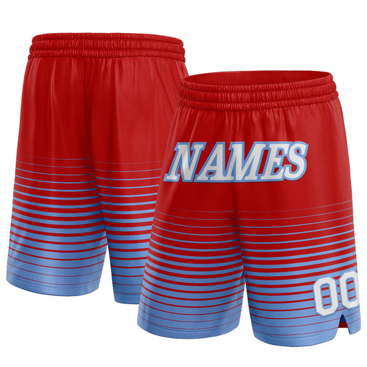 Custom Red White-Light Blue Pinstripe Fade Fashion Authentic Basketball Shorts - Main View