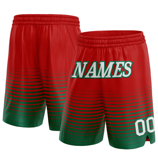 Custom Red White-Kelly Green Pinstripe Fade Fashion Authentic Basketball Shorts - Main View
