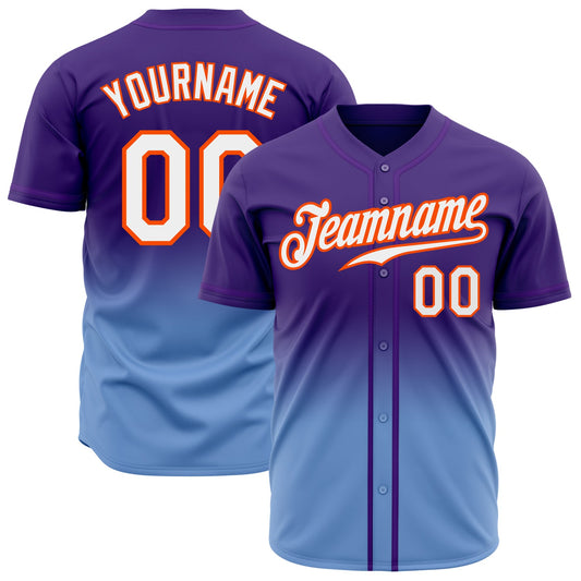 Custom Purple White Light Blue-Orange Authentic Fade Fashion Baseball Jersey - Main View
