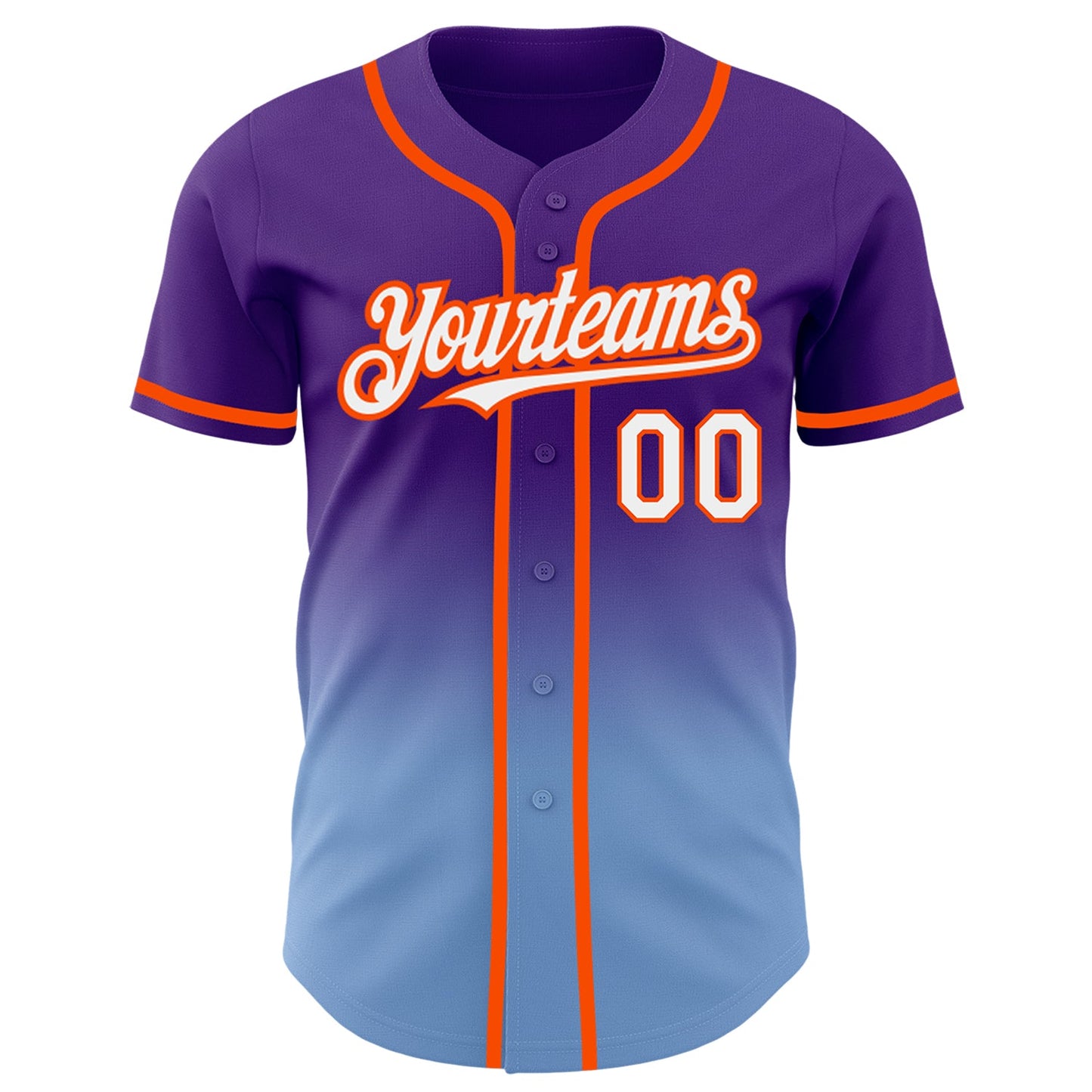 Custom Purple White Light Blue-Orange Authentic Fade Fashion Baseball Jersey view 2