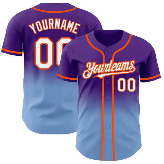 Custom Purple White Light Blue-Orange Authentic Fade Fashion Baseball Jersey - Main View