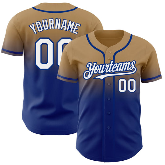 Custom Old Gold White-Royal Authentic Fade Fashion Baseball Jersey - Main View