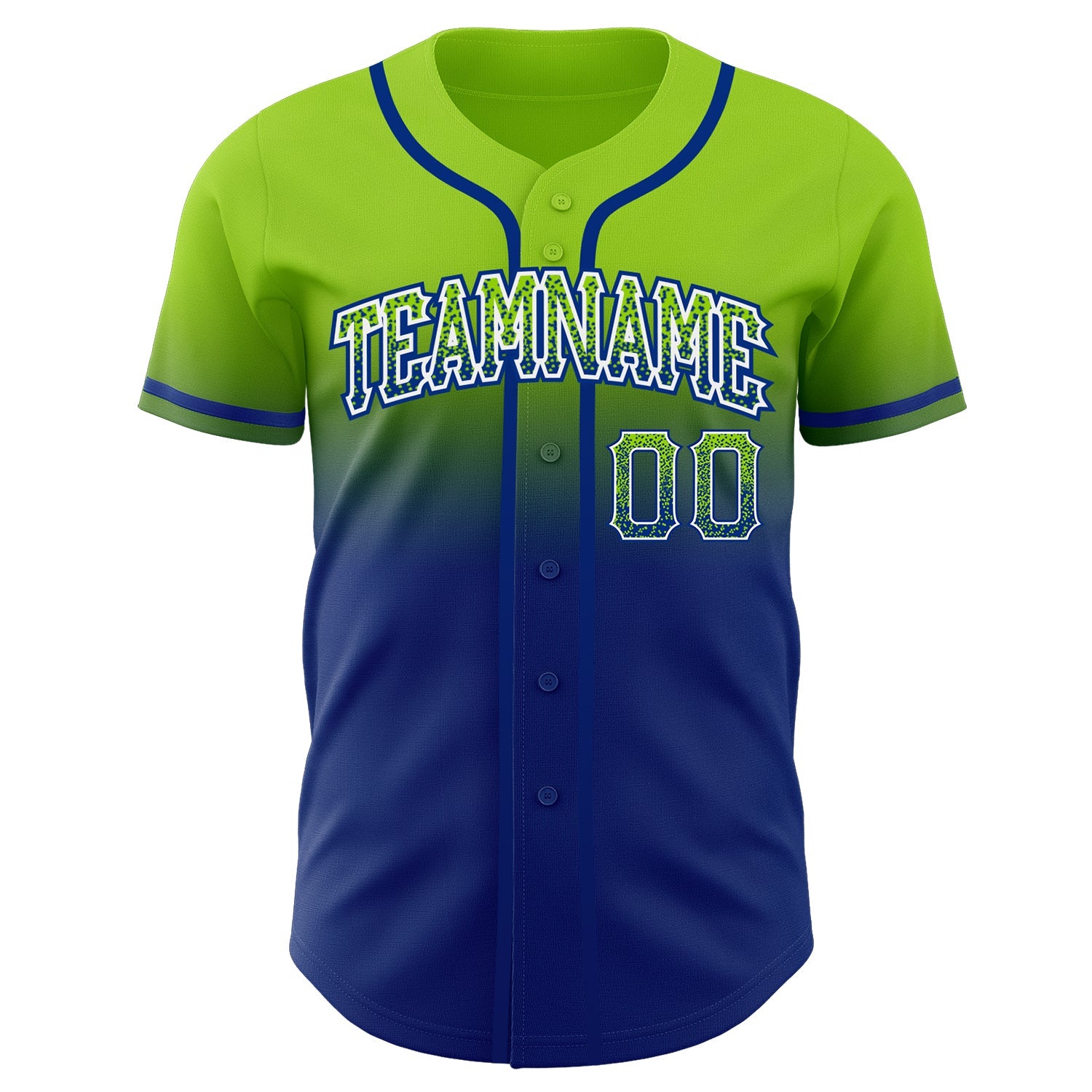 Custom Neon Green White-Royal Authentic Fade Fashion Baseball Jersey view 3