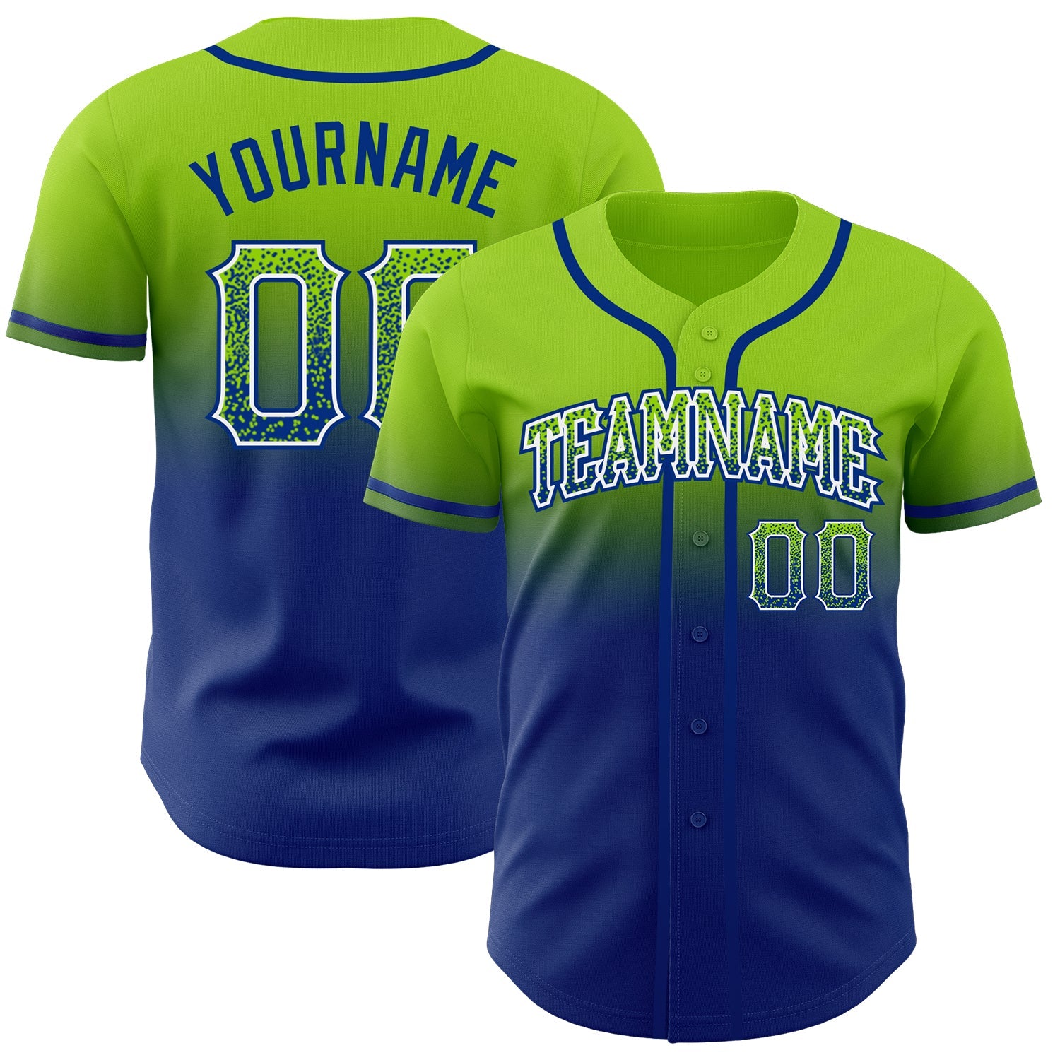 Custom Neon Green White-Royal Authentic Fade Fashion Baseball Jersey - Main View