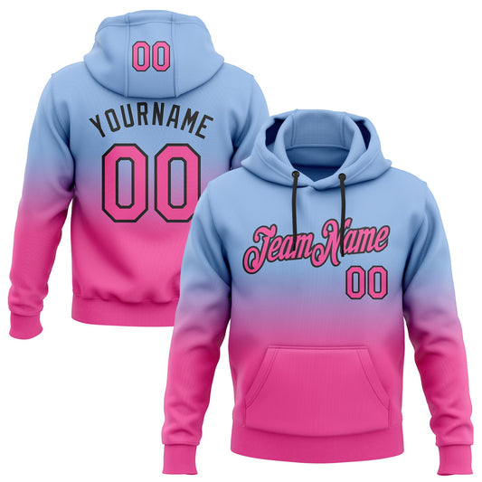 Custom Stitched Light Blue Pink-Black Fade Fashion Sports Pullover Sweatshirt Hoodie - Main View