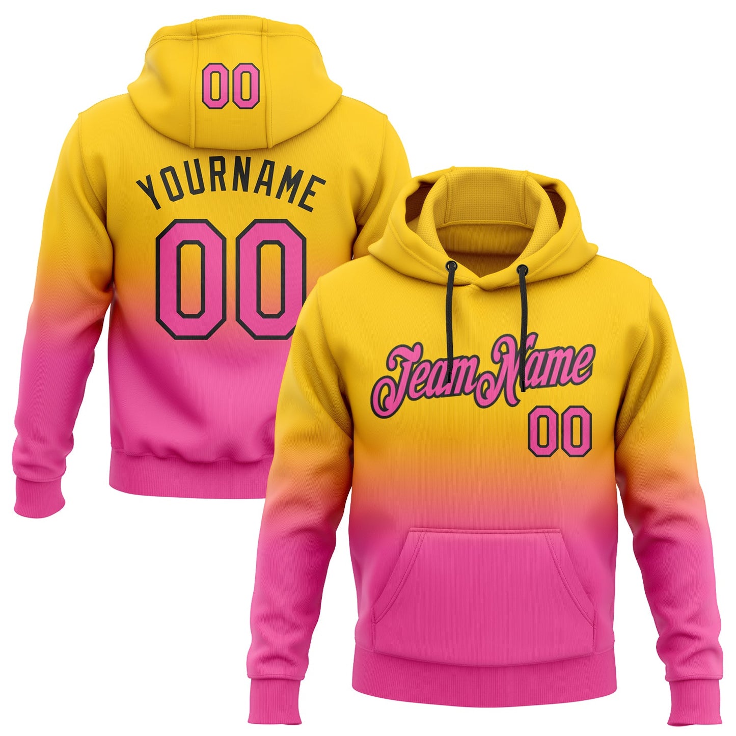 Custom Stitched Yellow Pink-Black Fade Fashion Sports Pullover Sweatshirt Hoodie - Main View
