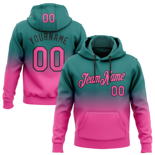 Custom Stitched Teal Pink-Black Fade Fashion Sports Pullover Sweatshirt Hoodie - Main View