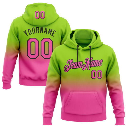 Custom Stitched Neon Green Pink-Black Fade Fashion Sports Pullover Sweatshirt Hoodie - Main View