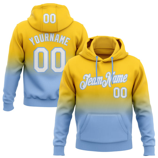 Custom Stitched Yellow White-Light Blue Fade Fashion Sports Pullover Sweatshirt Hoodie - Main View