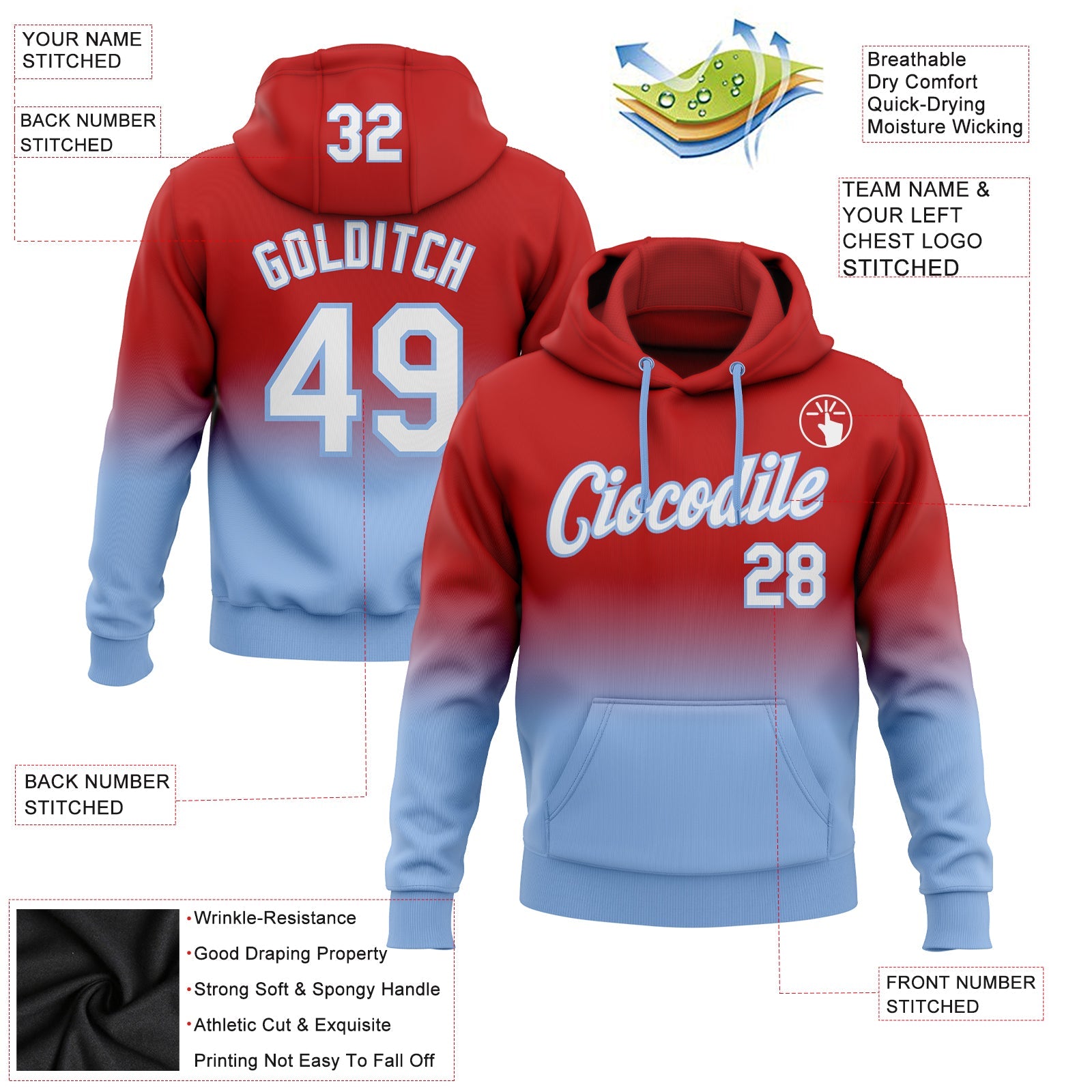 Custom Stitched Red White-Light Blue Fade Fashion Sports Pullover Sweatshirt Hoodie view 2