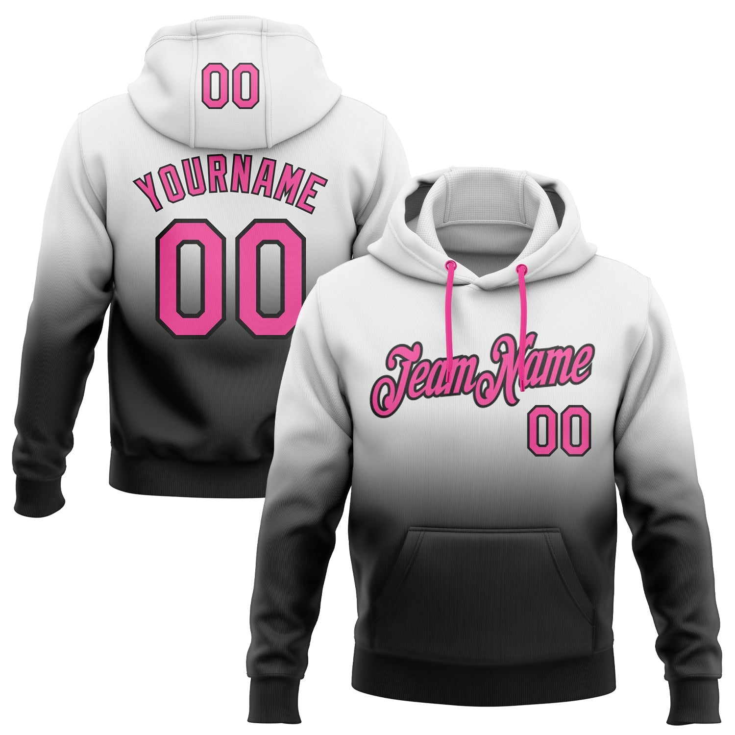 Custom Stitched White Pink-Black Fade Fashion Sports Pullover Sweatshirt Hoodie - Main View
