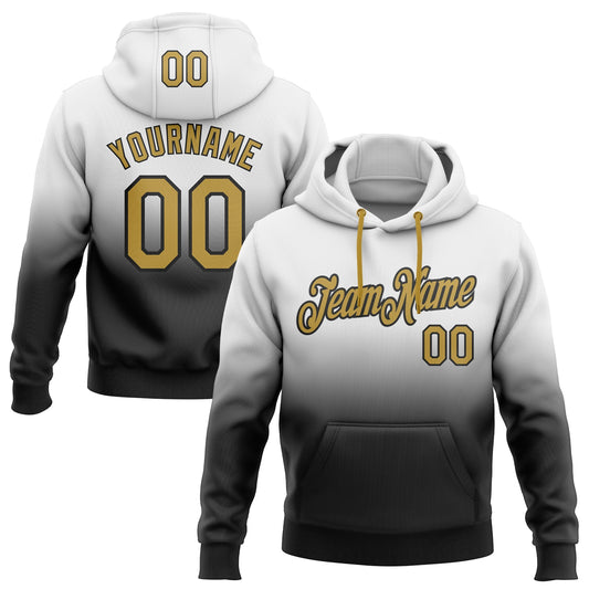 Custom Stitched White Old Gold-Black Fade Fashion Sports Pullover Sweatshirt Hoodie - Main View