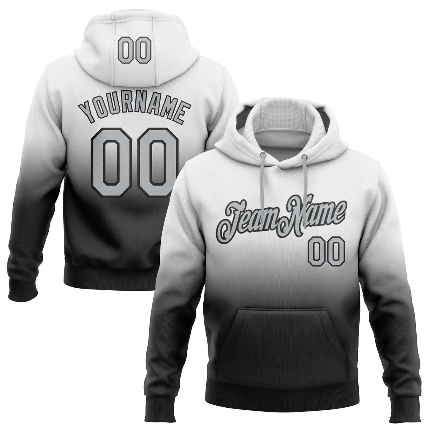 Custom Stitched White Gray-Black Fade Fashion Sports Pullover Sweatshirt Hoodie - Main View