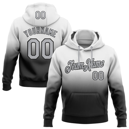 Custom Stitched White Gray-Black Fade Fashion Sports Pullover Sweatshirt Hoodie - Main View
